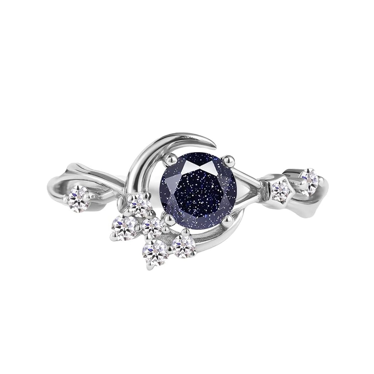 Unique Round Shape Blue Sandstone Moon Star Engagement Ring