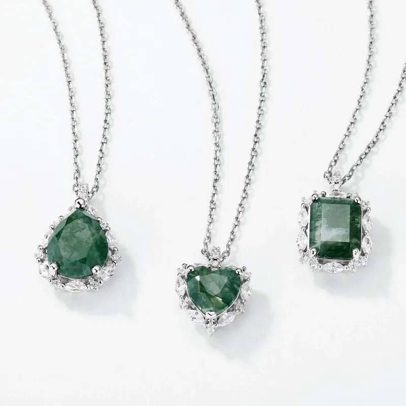 'Verdant Heart' Sparkling Earth Goddess Moss Agate Necklace