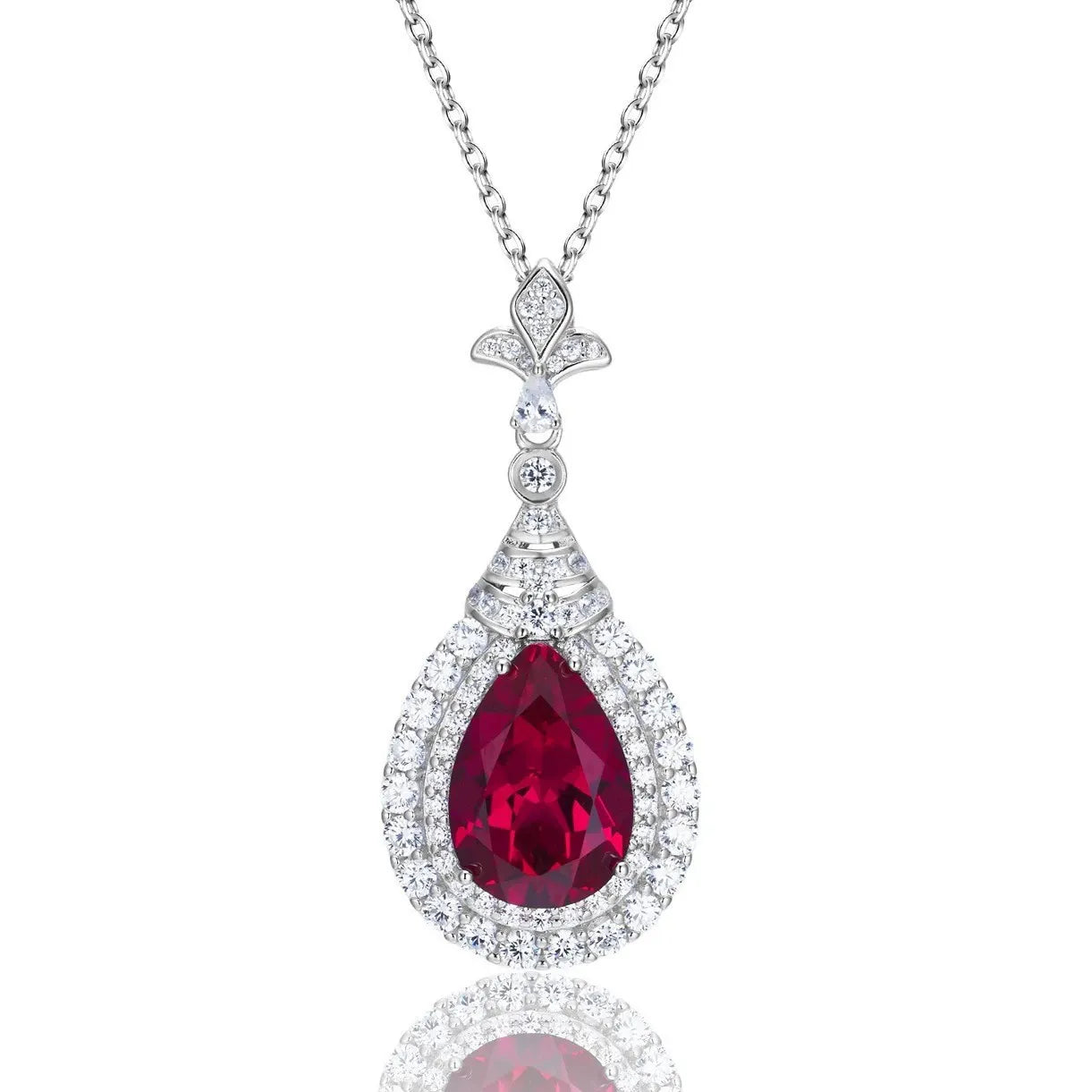 'Forest Dew' Pear Cut Lab Emerald Halo Pendant
