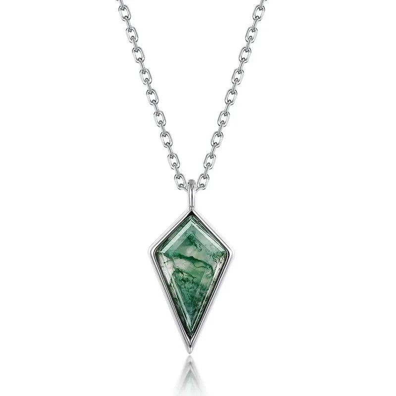 'Greenlight' Natural Moss Agate Kite Shape Dainty Necklace Promise Gift Friendship Gift