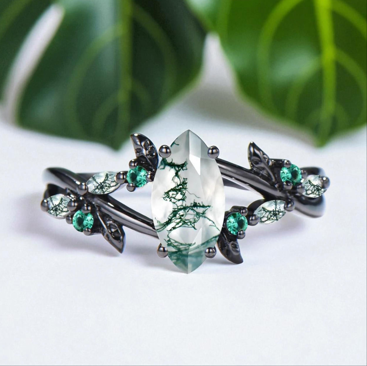Unique Natural Inspired Gothic Marquise Turquoise Birthstone Engagement Ring