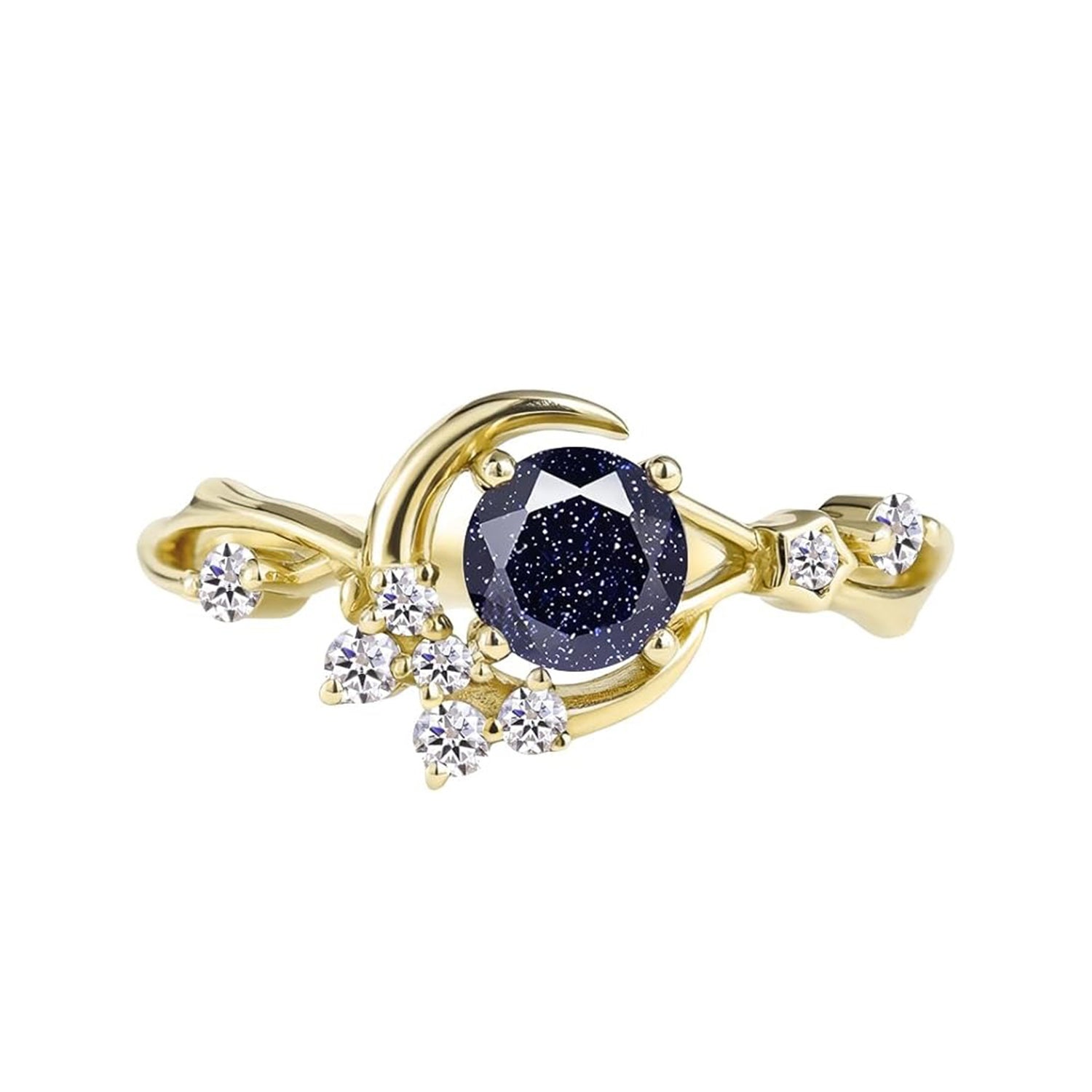 Unique Round Shape Blue Sandstone Moon Star Engagement Ring