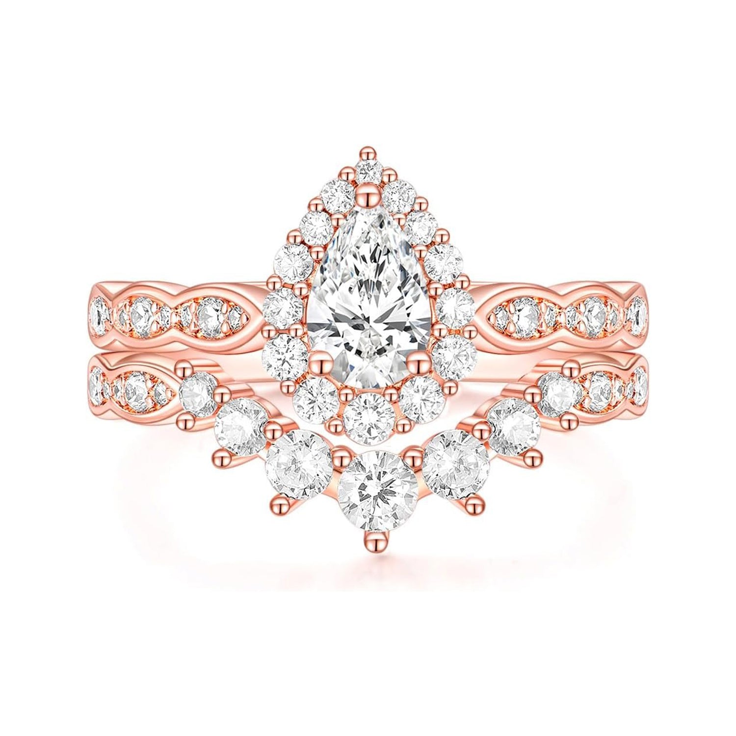 Pear Teardrop Moissanite Vintage Halo Engagement Bridal Sets