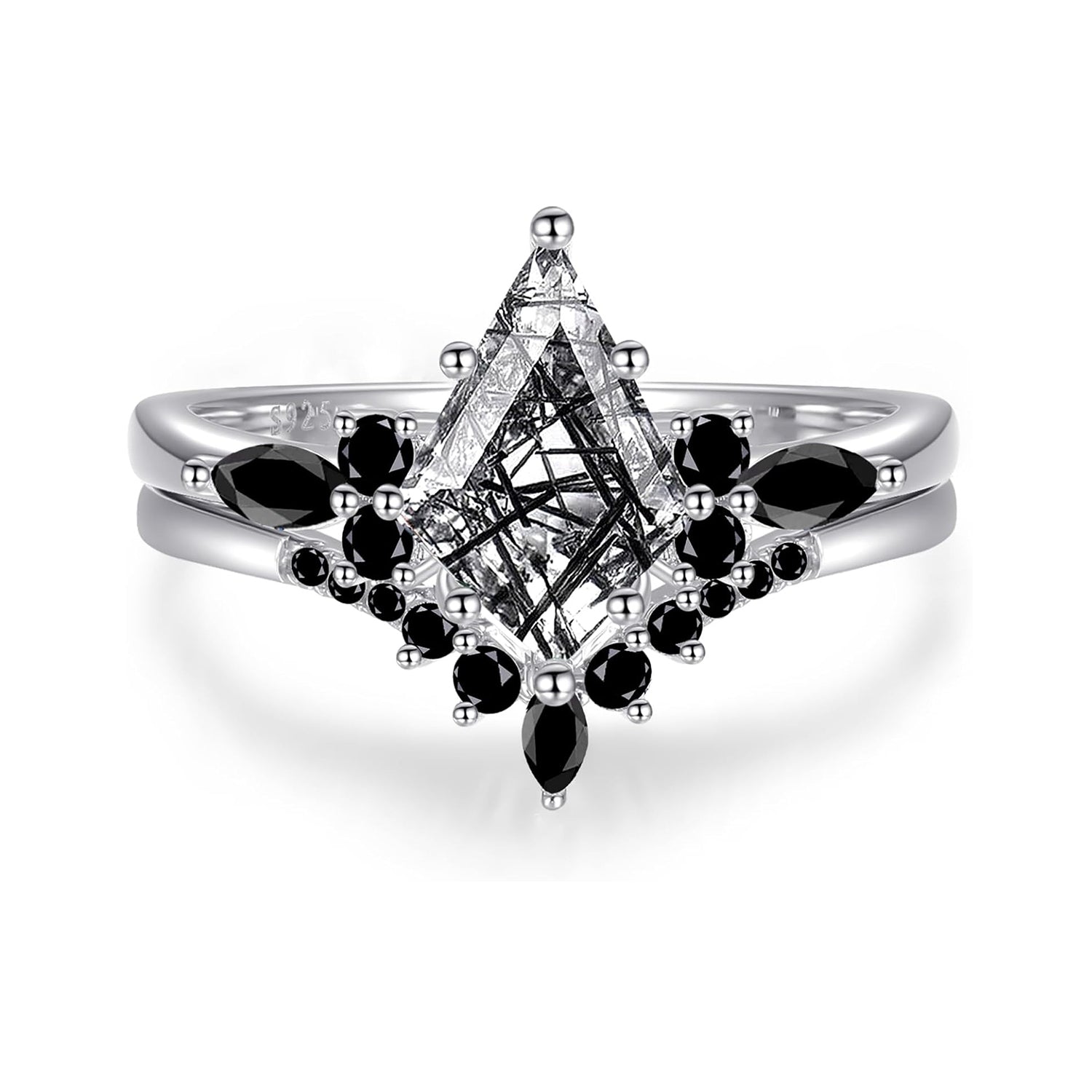 Natural Kite Cut Black Rutilated Quartz Valentine's Day Engagement Ring