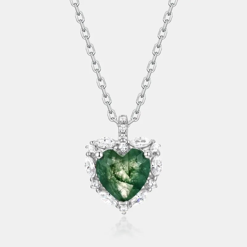 'Verdant Heart' Sparkling Earth Goddess Moss Agate Necklace