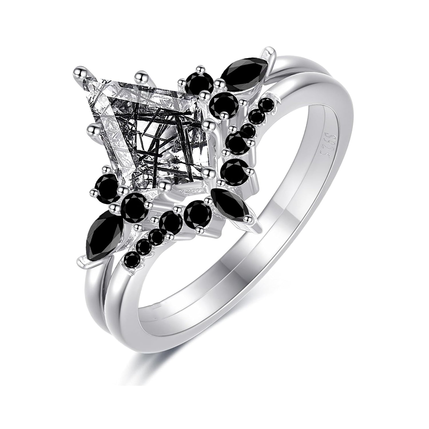 Natural Kite Cut Black Rutilated Quartz Valentine's Day Engagement Ring