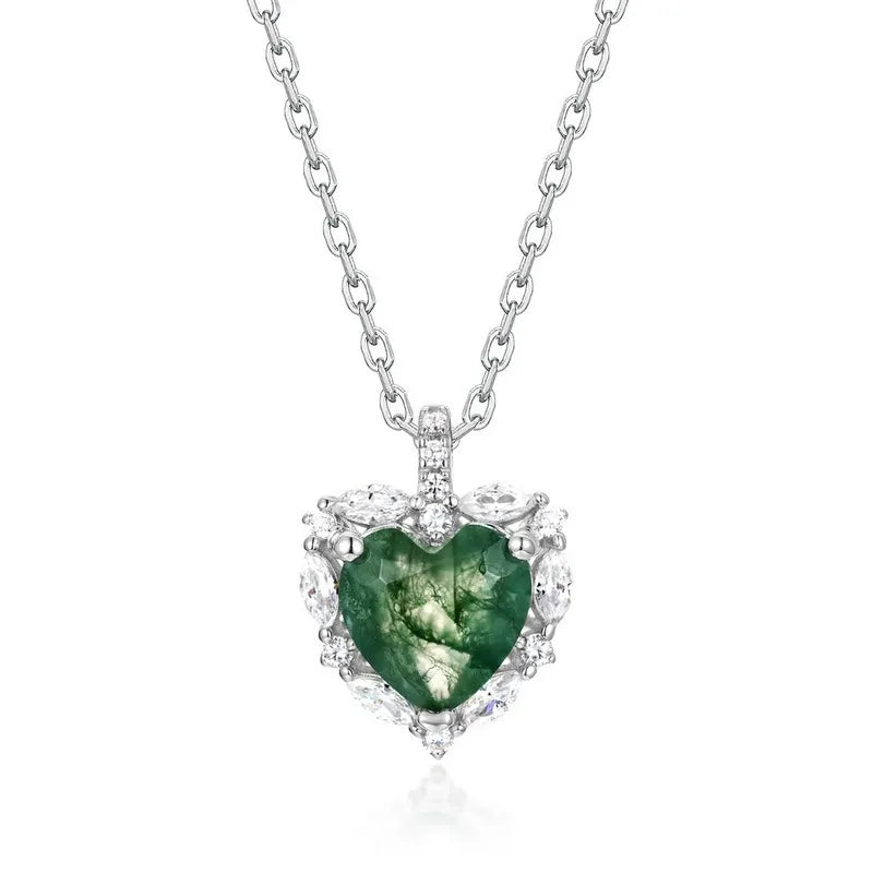 'Verdant Heart' Sparkling Earth Goddess Moss Agate Necklace