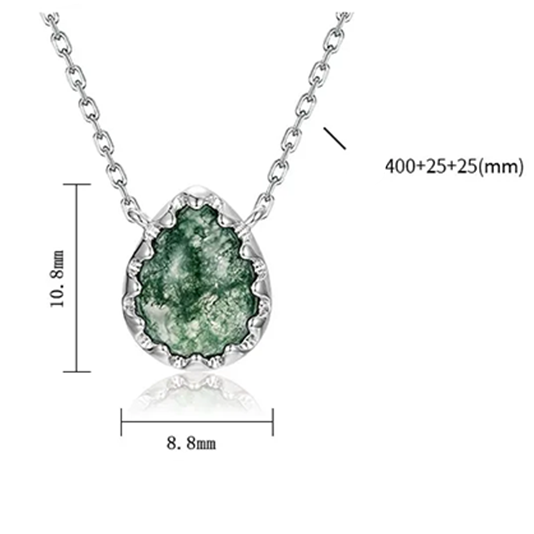 'Forest Cog' Vintage Water Drop Pear Cut Moss Agate Gear Pendant