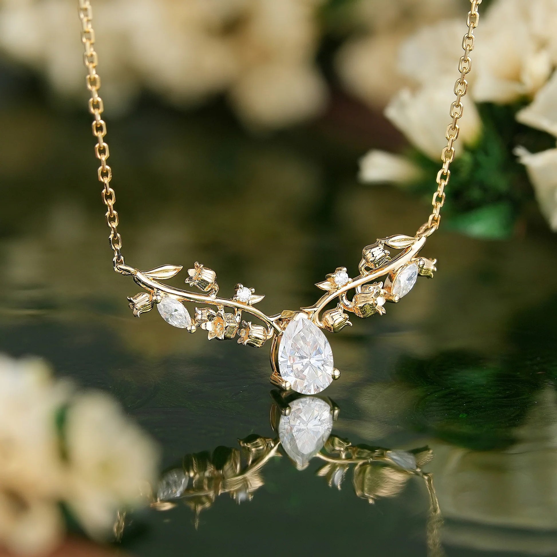 Josephine Pear Cut  Moissanite Nature Necklace