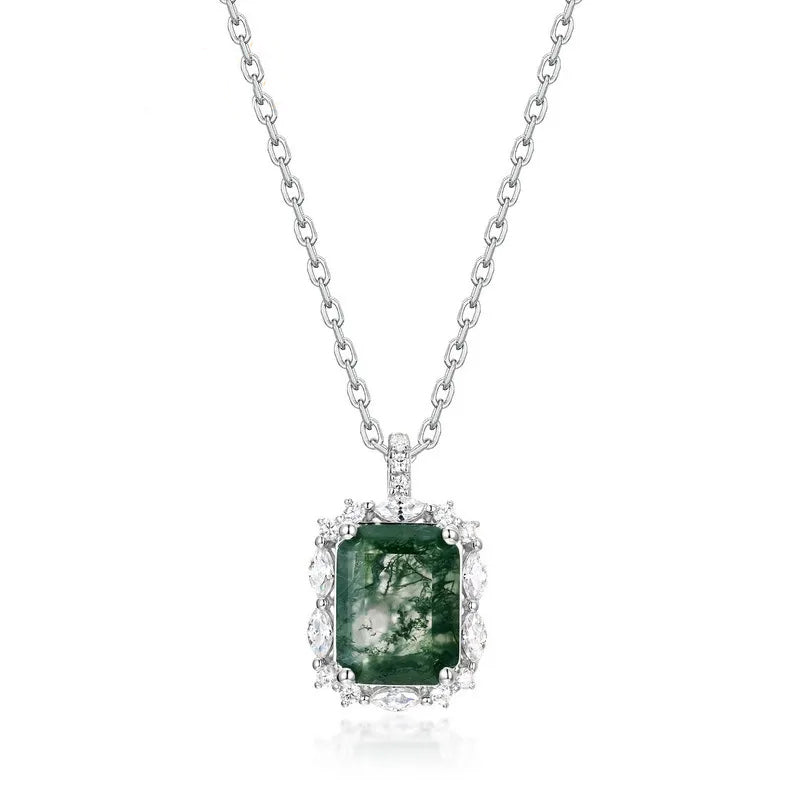 'Verdant Heart' Sparkling Earth Goddess Moss Agate Necklace