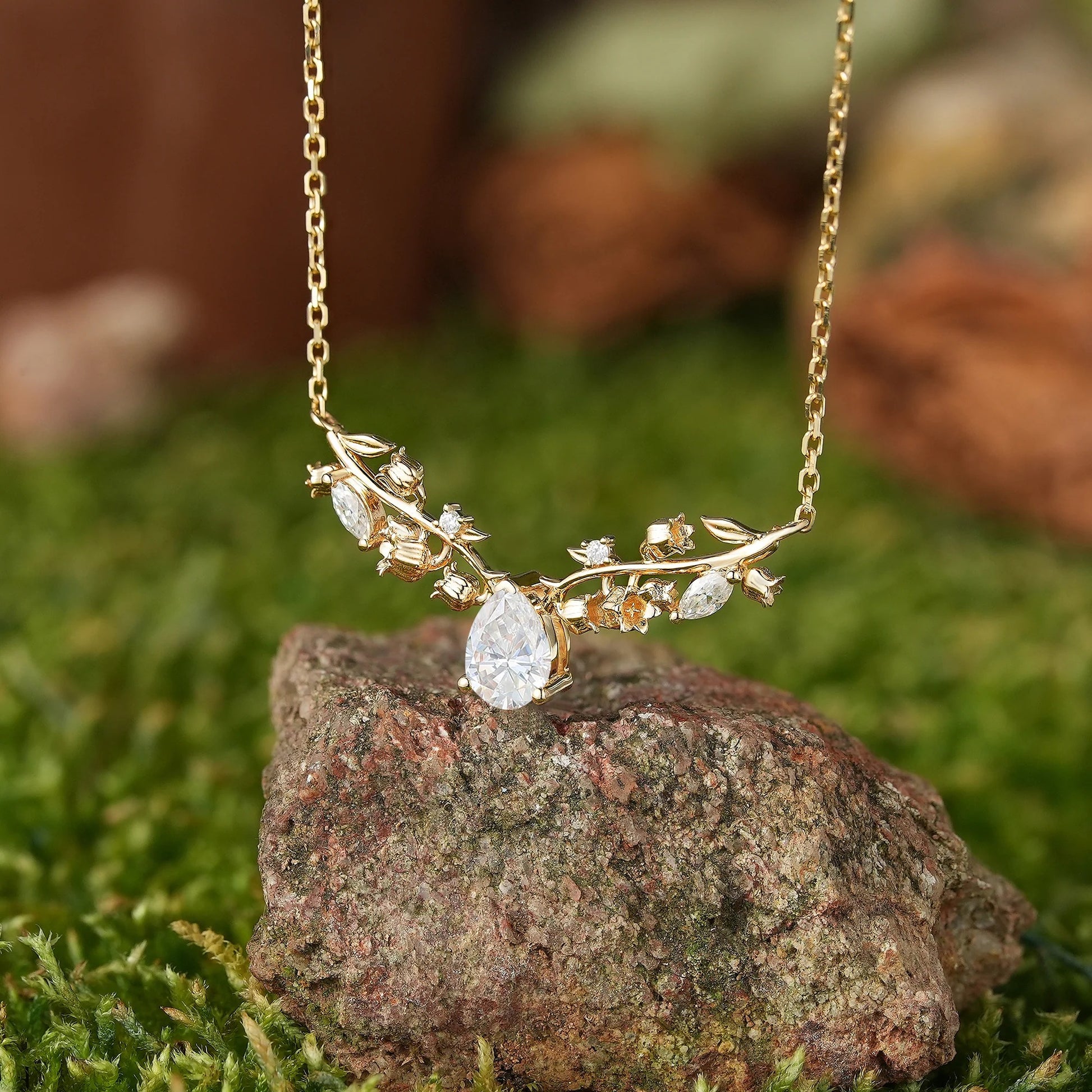 Josephine Pear Cut  Moissanite Nature Necklace