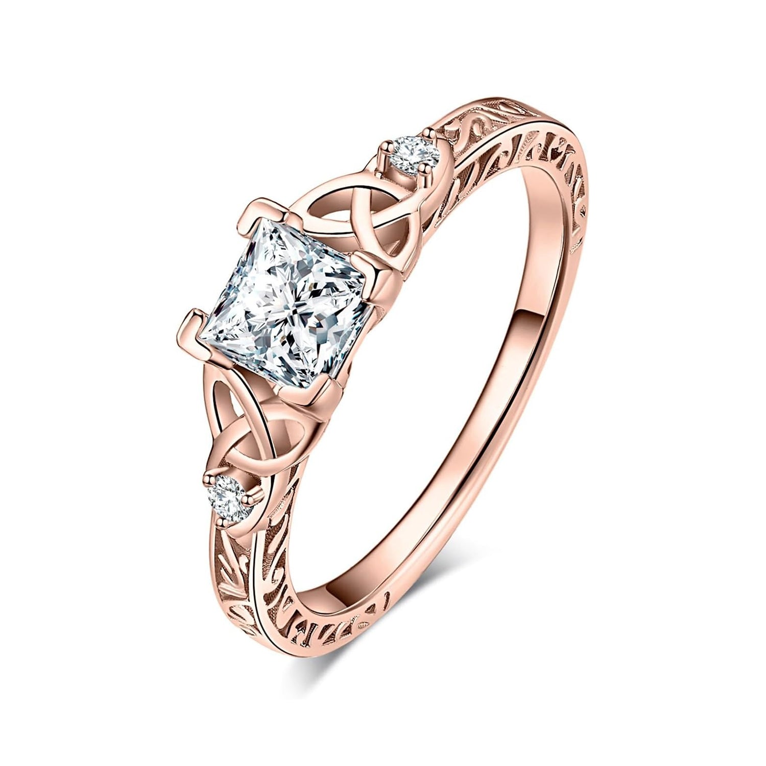 Eternal Knot – Princess Cut Moissanite Solitaire Vintage Celtic Knot Engagement Ring
