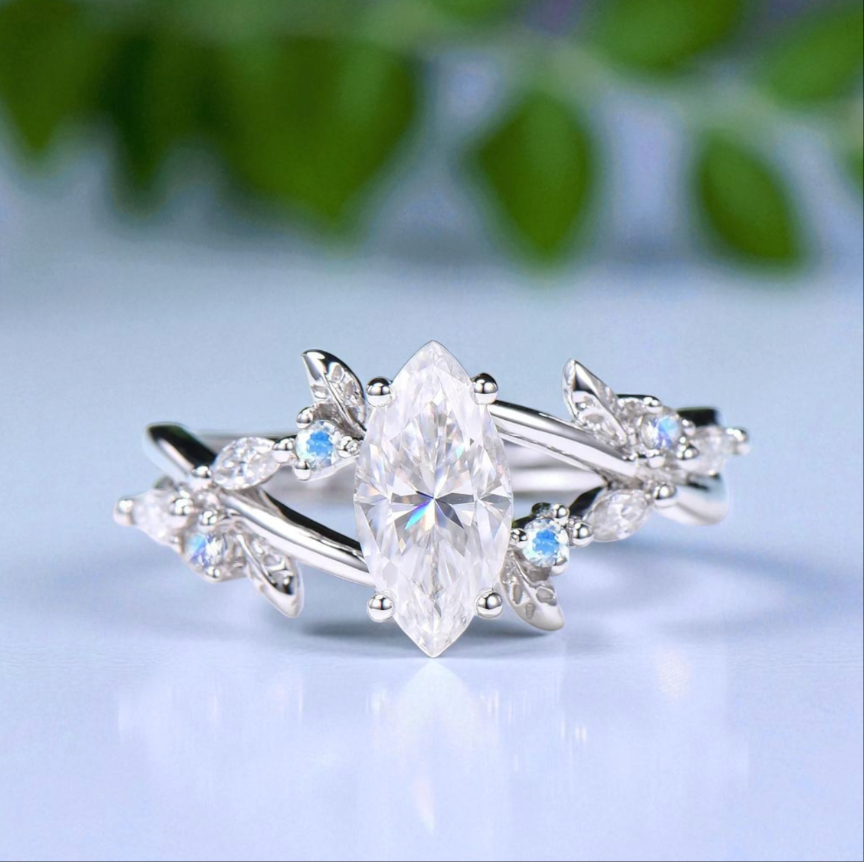 Unique Natural Inspired Gothic Marquise Turquoise Birthstone Engagement Ring