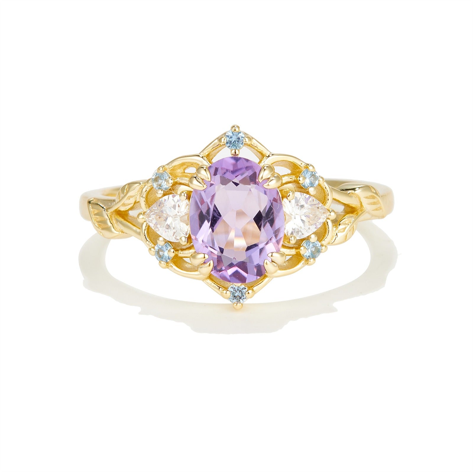 Unique Natural Oval Cut Amethyst Minimalist Women Wedding Ring