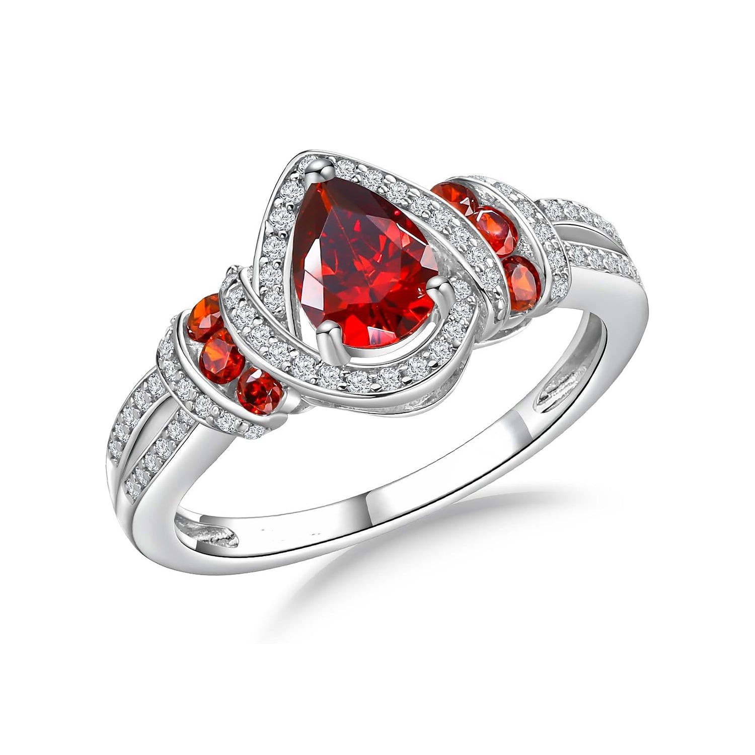 Pear Cut Garnet Birthstone Split Shank Engagement Ring