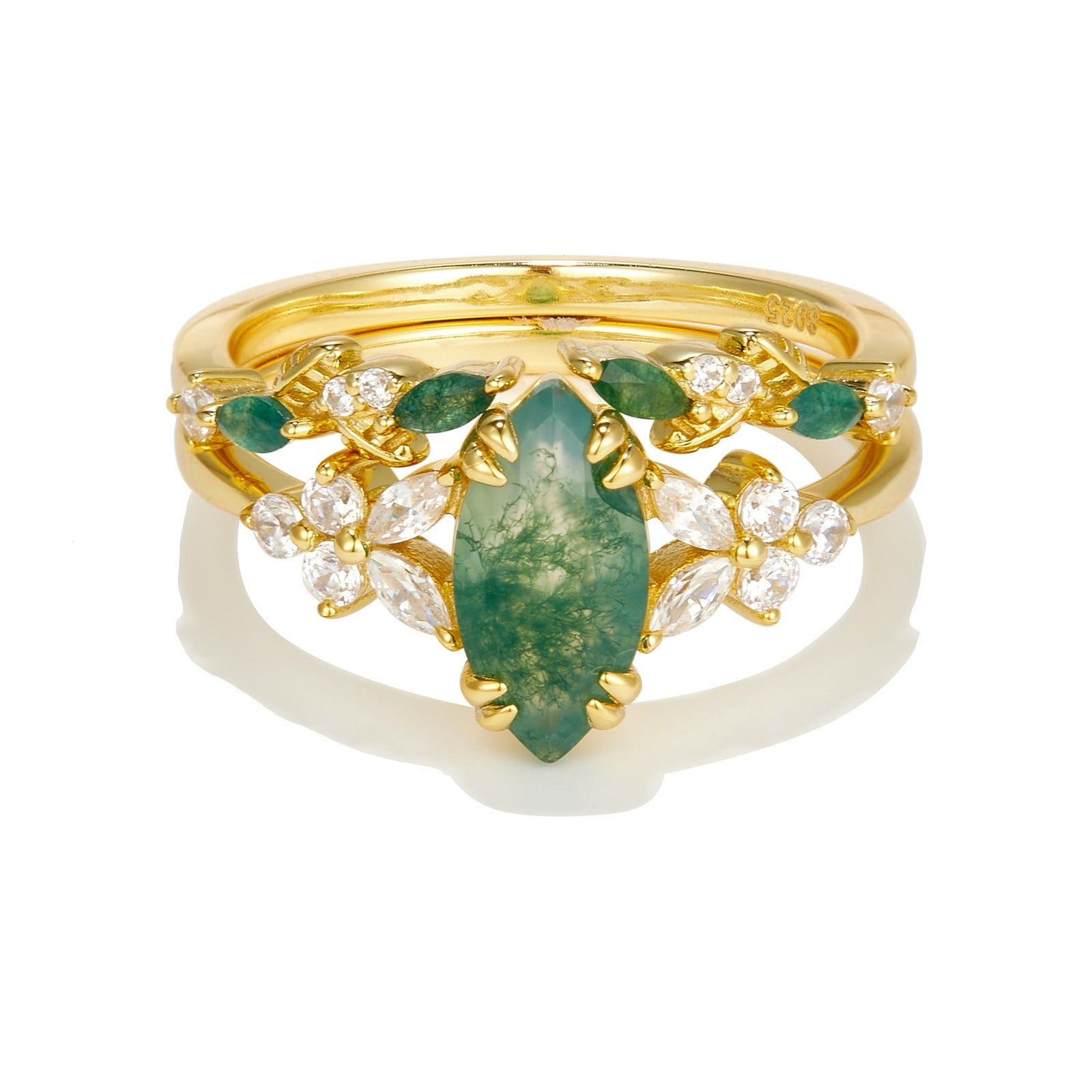 Natural Marquise Moss Agate Leaf Stackable Elegant Women Ring Set
