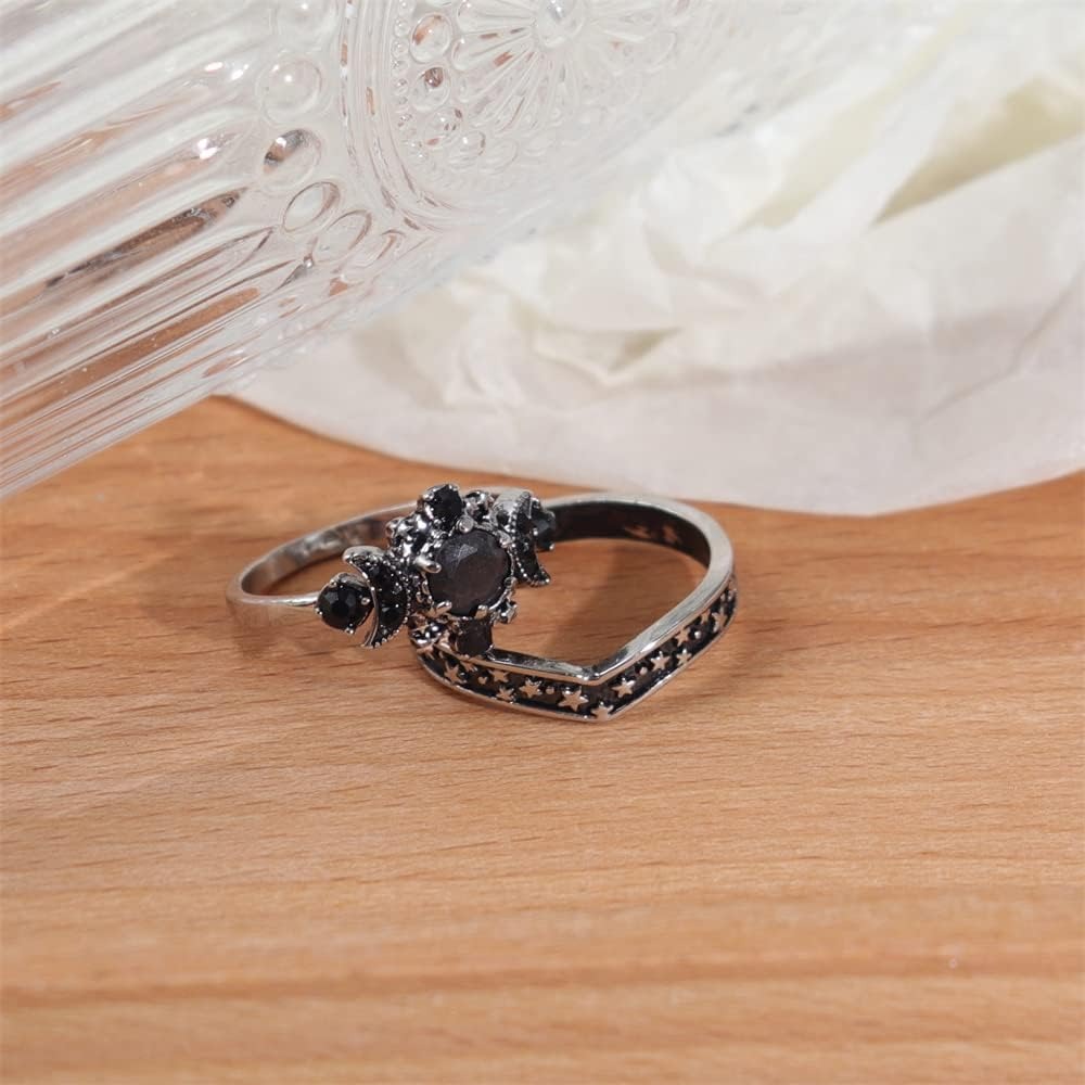 Pagan Triple Cresent Moon Godness Women Band Engagement Ring Set
