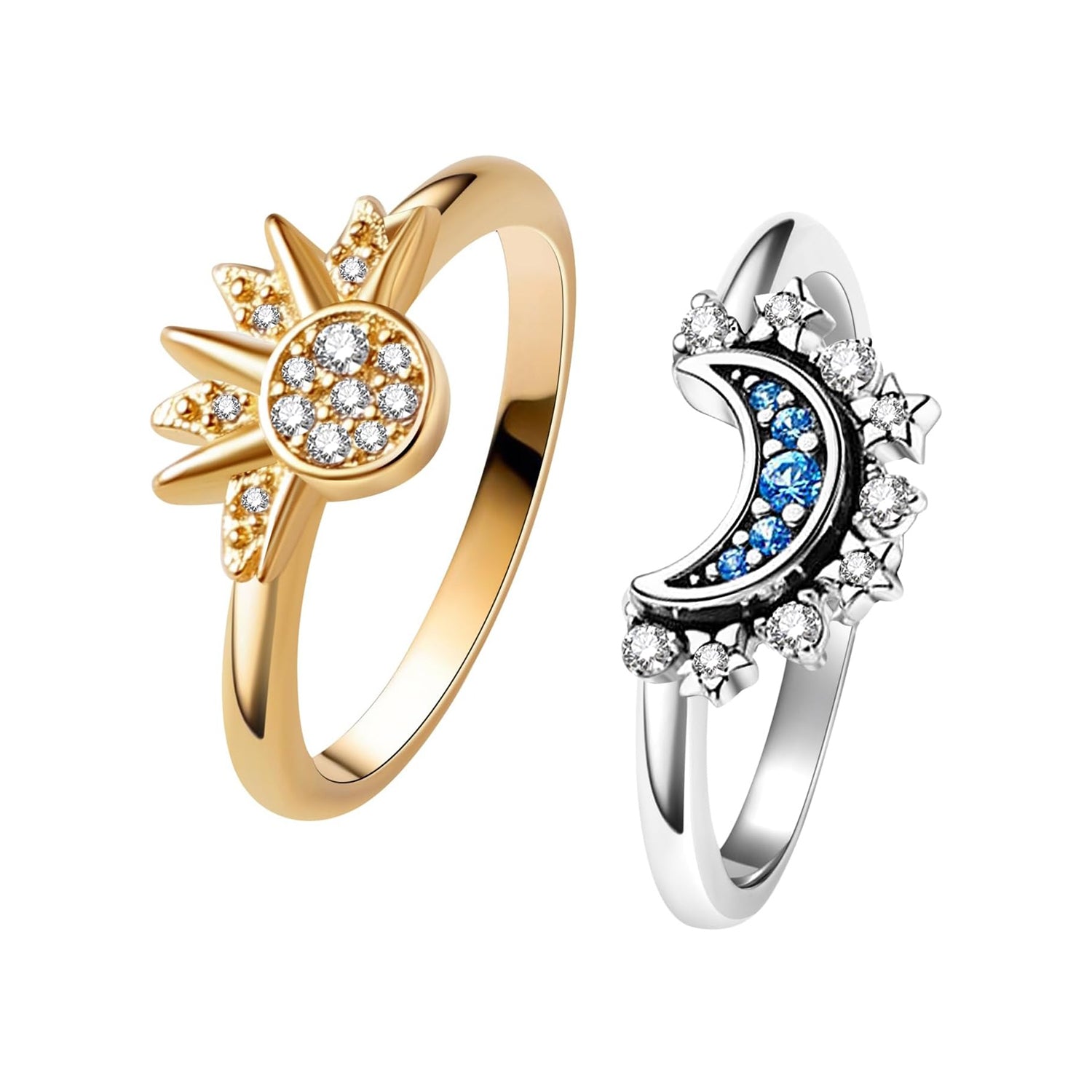 Sparkling Match Celestial Sun and Moon Couple Ring Set Promise Ring