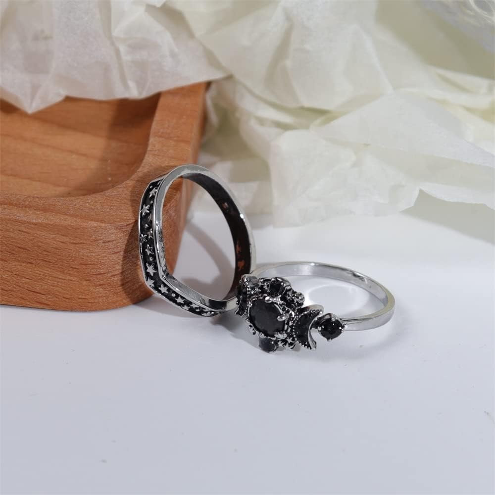 Pagan Triple Cresent Moon Godness Women Band Engagement Ring Set
