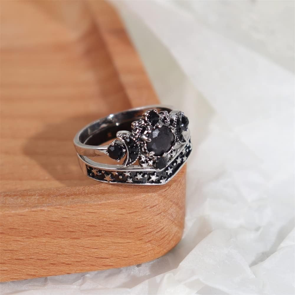 Pagan Triple Cresent Moon Godness Women Band Engagement Ring Set