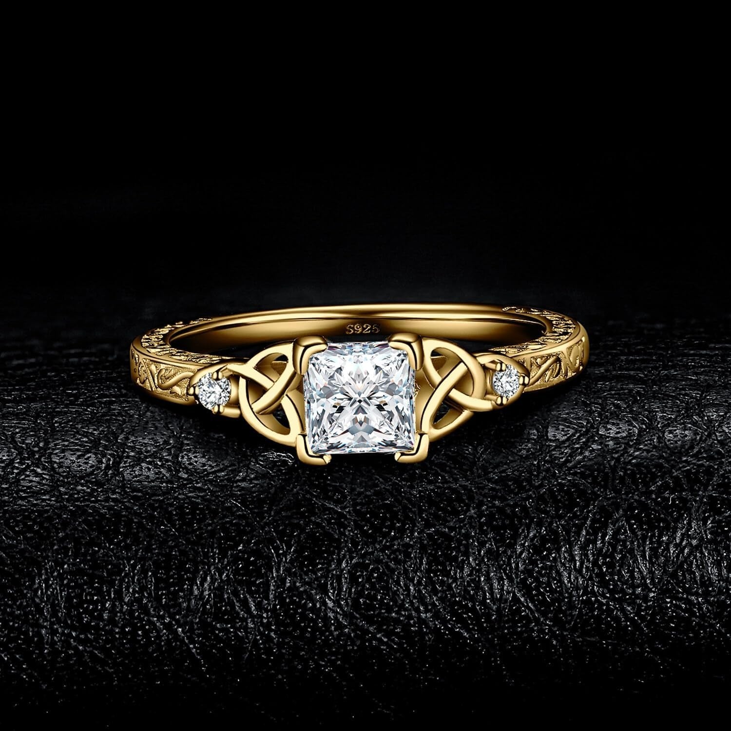 Eternal Knot – Princess Cut Moissanite Solitaire Vintage Celtic Knot Engagement Ring