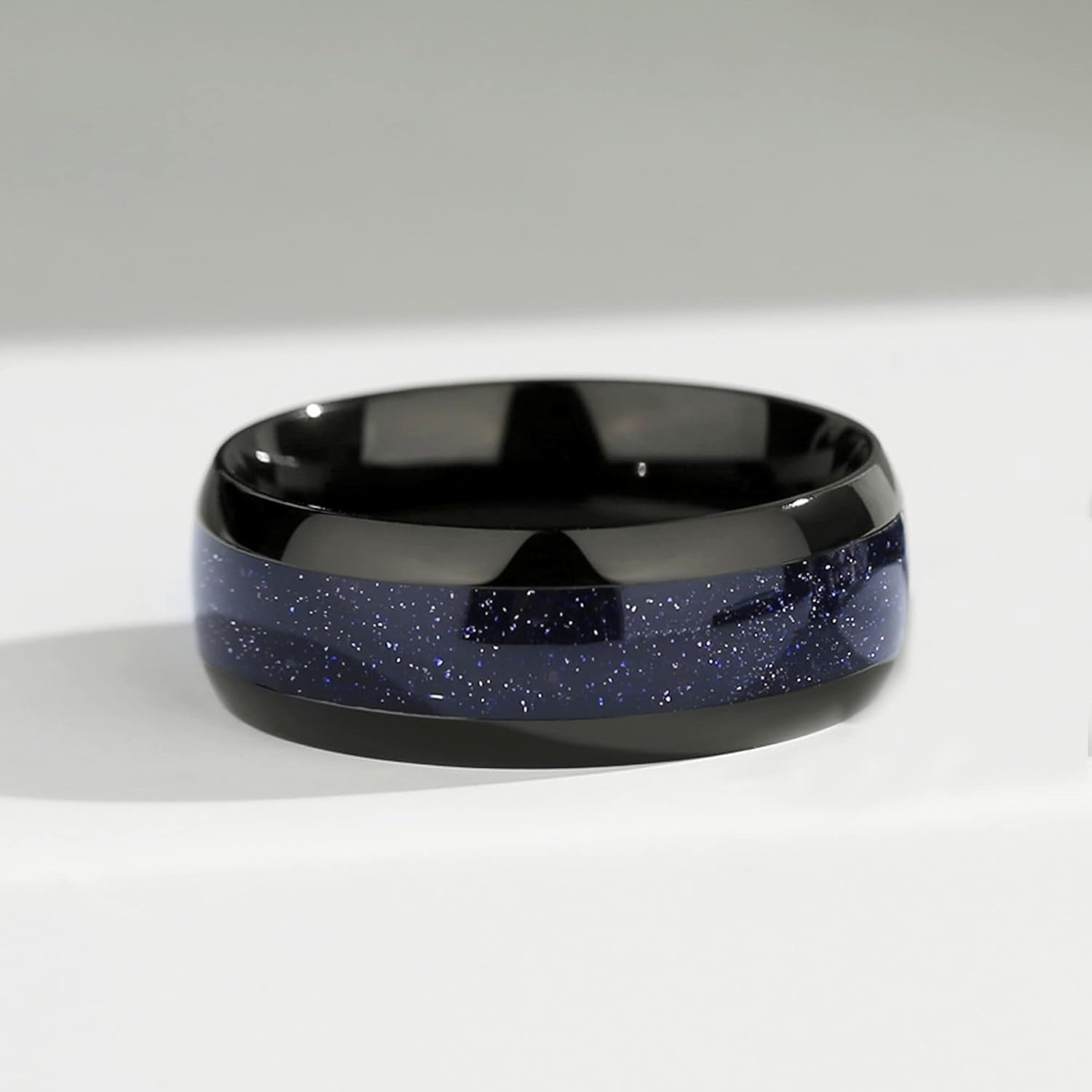 Couple Ring - Kite Cut Blue Sandstone Black Gold Engagement Promise Matching Rings