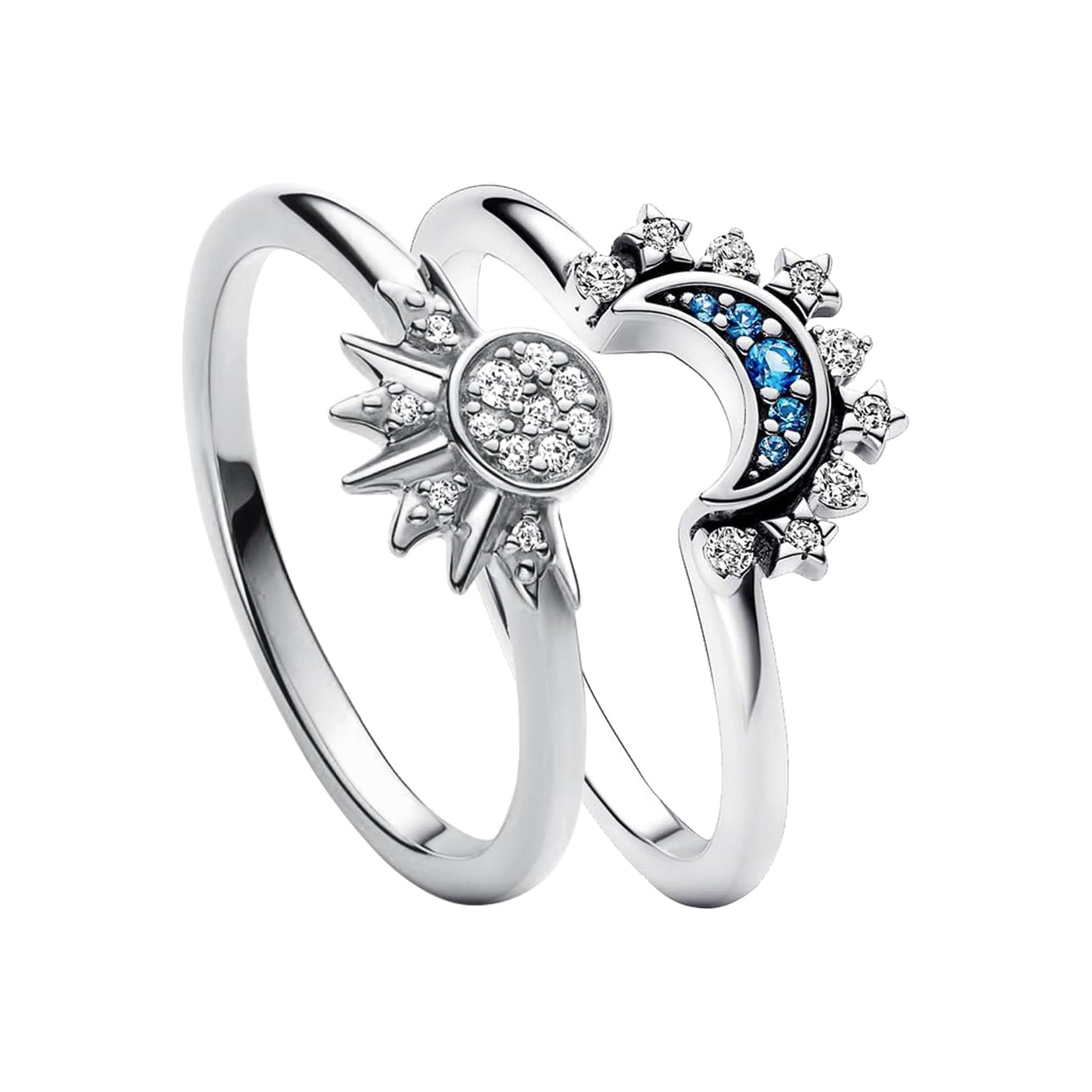 Sparkling Match Celestial Sun and Moon Couple Ring Set Promise Ring