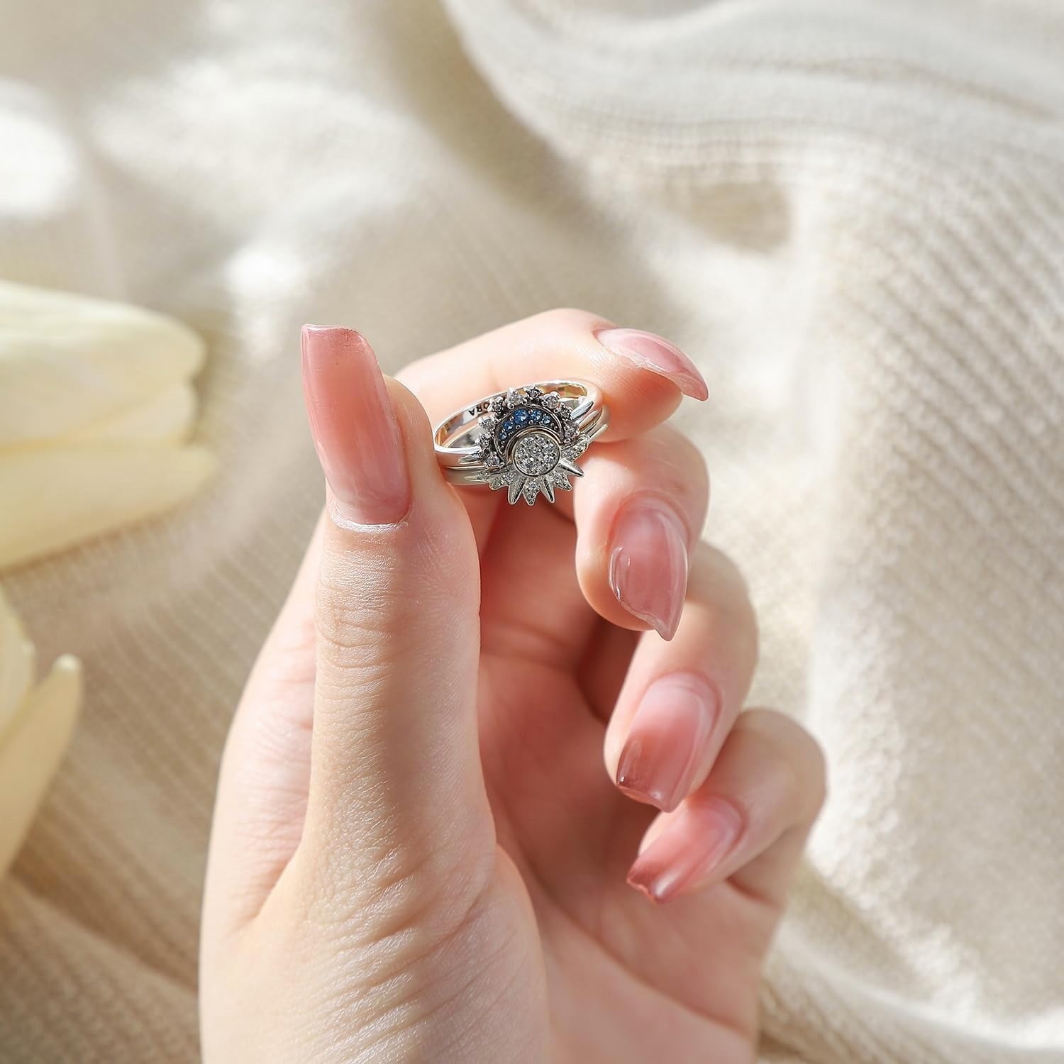 Sparkling Match Celestial Sun and Moon Couple Ring Set Promise Ring