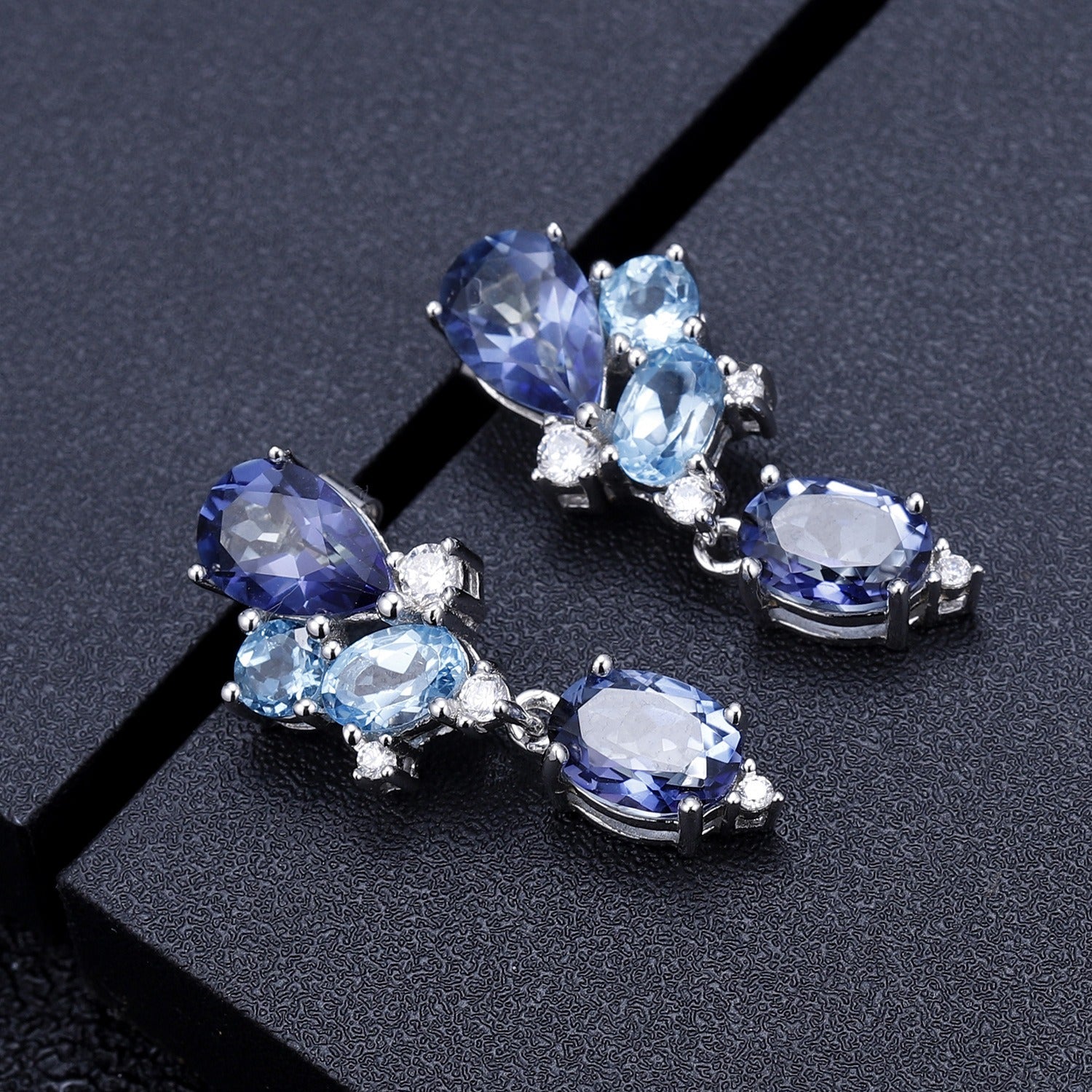 Pear & Oval Cut Natural Topaz&Amethyst Unique Drop Earrings
