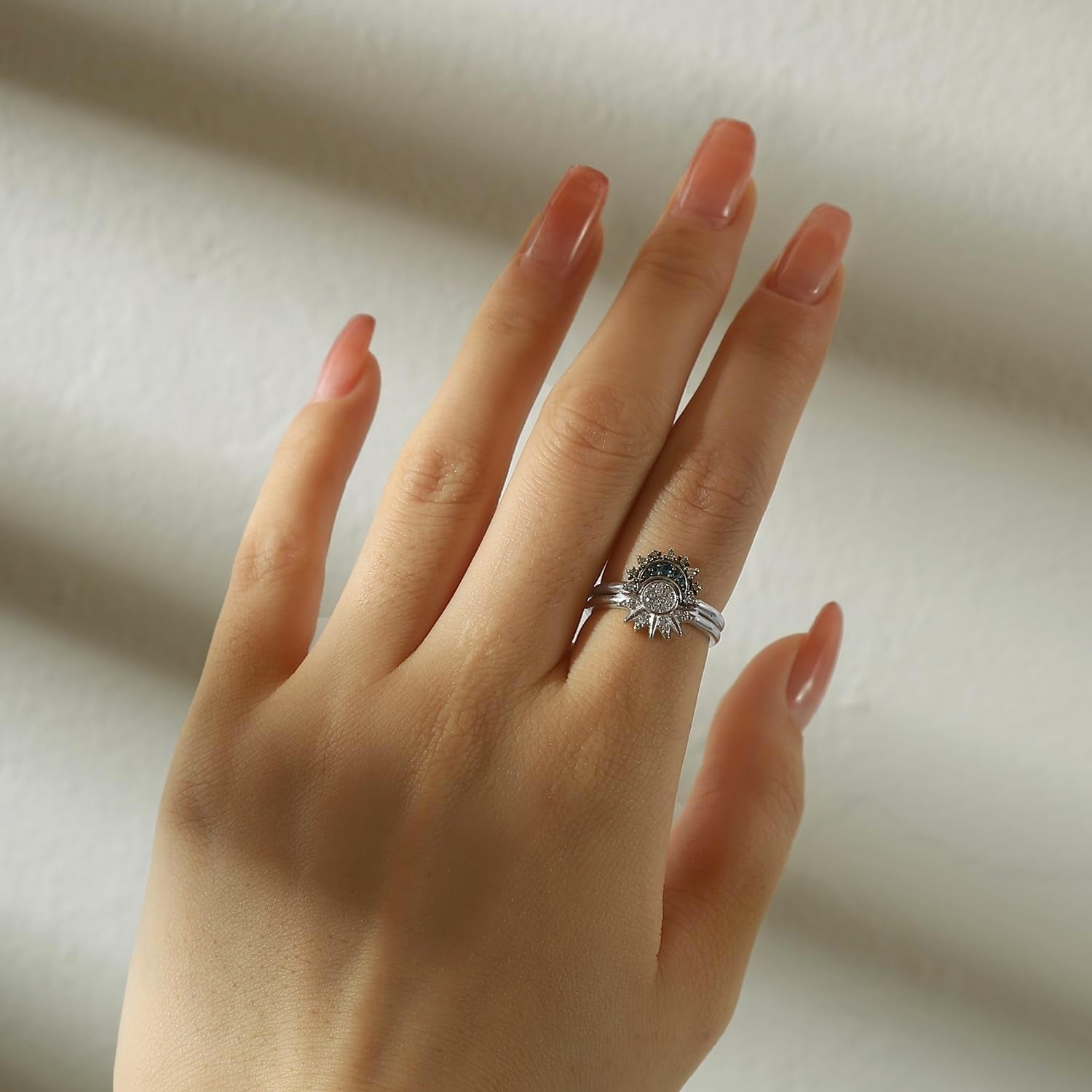 Sparkling Match Celestial Sun and Moon Couple Ring Set Promise Ring