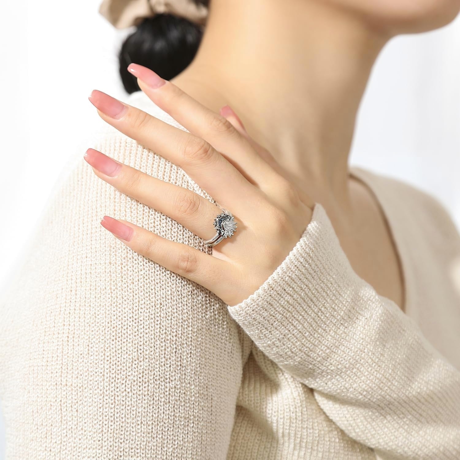 Sparkling Match Celestial Sun and Moon Couple Ring Set Promise Ring