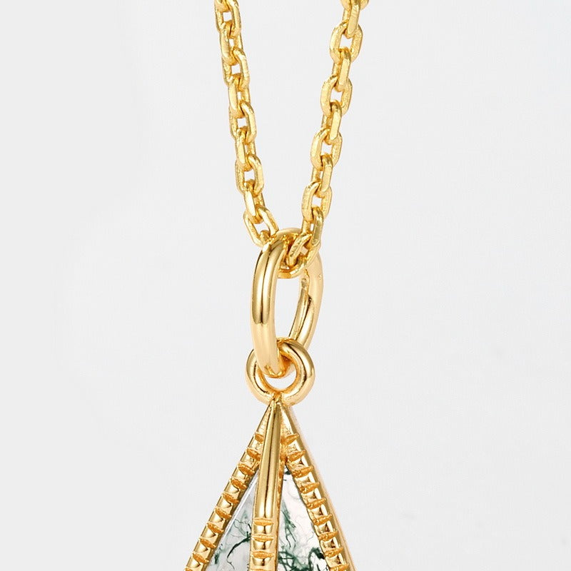 'Evermoss' Kite Cut Natural Green Moss Agate Vintage Necklace Sterling Silver