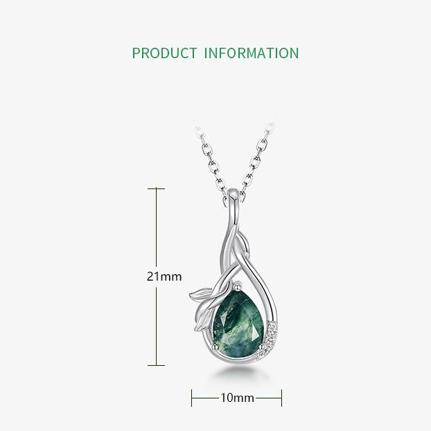 ’Avelyn Moss‘ Pear Natural Moss Agate Unique Women Anniversary Bridal Gift Necklace