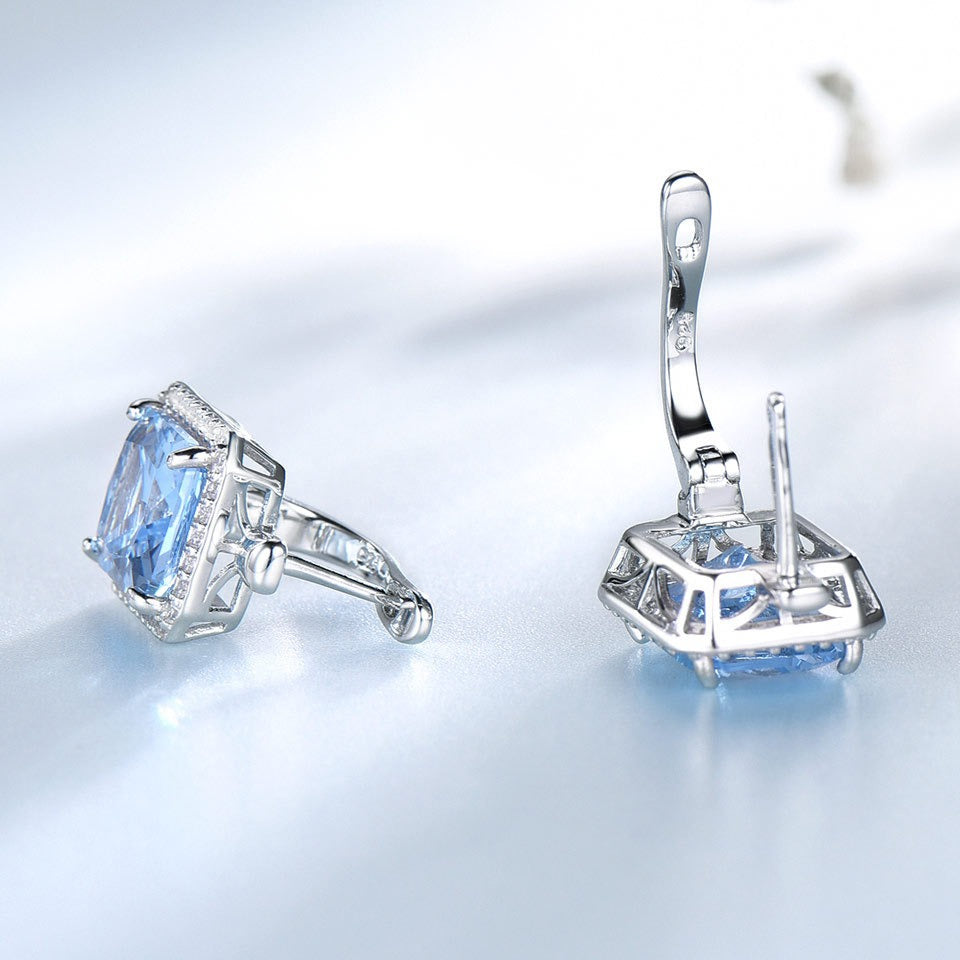 Emerald Cut Sky Blue Topaz Vintage Earrings