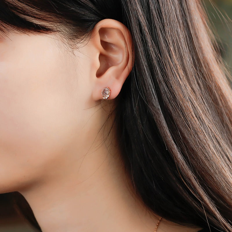 Oval Cut Black Rutilated Quartz Vintage Stud Earrings