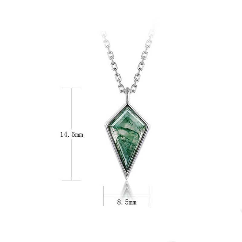 'Greenlight' Natural Moss Agate Kite Shape Dainty Necklace Promise Gift Friendship Gift