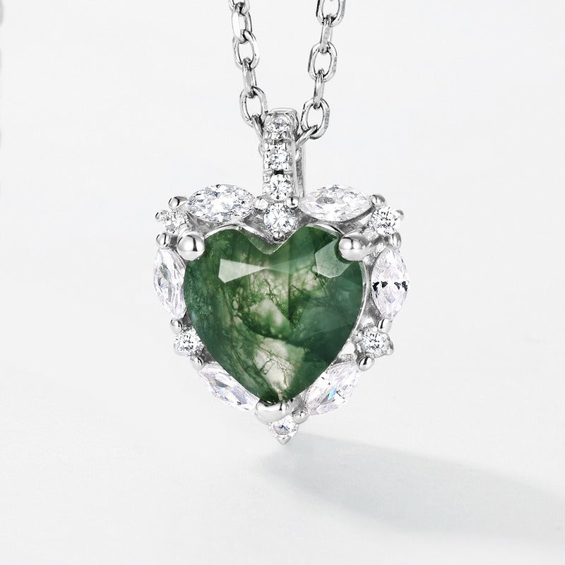 'Verdant Heart' Sparkling Earth Goddess Moss Agate Necklace