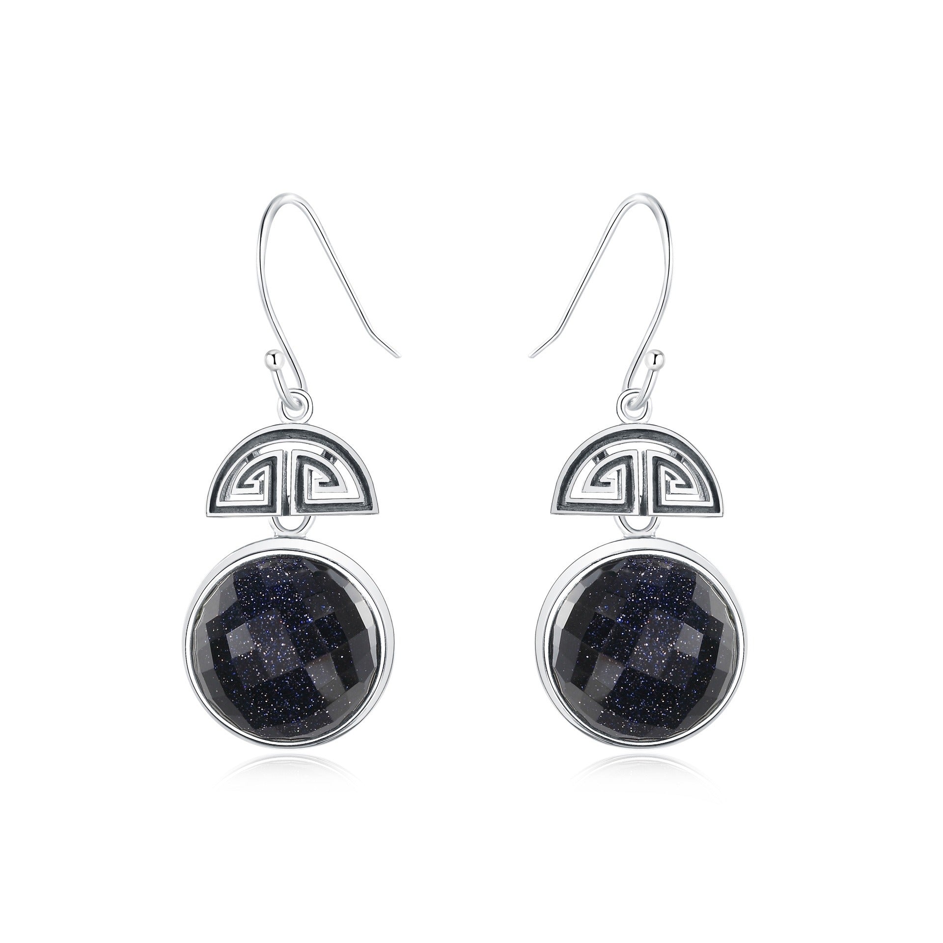 Round Cut Galaxy Blue Sandstone Unique Earrings