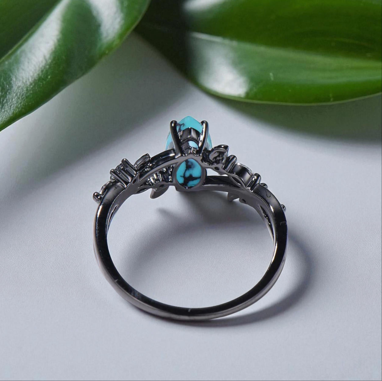 Unique Natural Inspired Gothic Marquise Turquoise Birthstone Engagement Ring