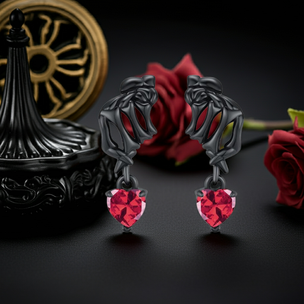 Gothic Heart Cut Cubic Zirconia Hand Skeleton Plating Unique Choices Drop Earrings