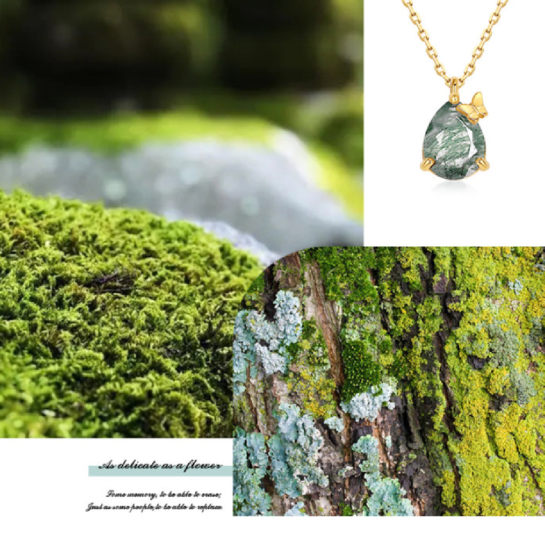 Verdantfly - Pear Cut Moss Agate Unique Necklace
