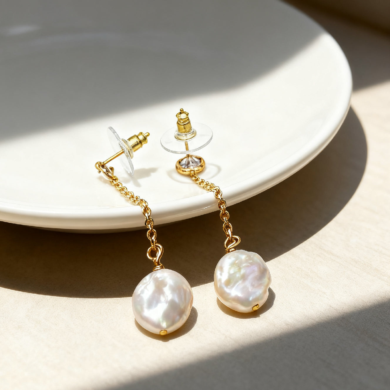 Natural Baroque Chain Drop Dangle Classic Stud Earrings Wedding Earrings