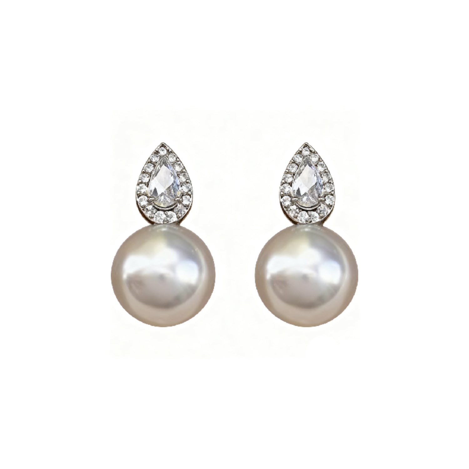 10K/14K Pear Cut Zircon & Natural Pearl Drop Earrings Classic Wedding Earrings
