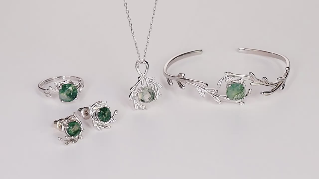 Round Cut Moss Agate Nature Inspired  Necklace