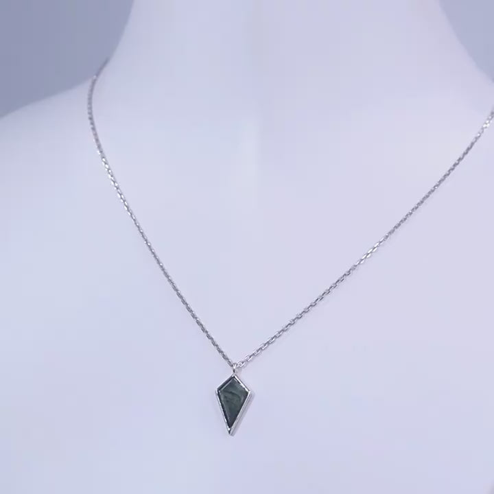 'Greenlight' Natural Moss Agate Kite Shape Dainty Necklace Promise Gift Friendship Gift