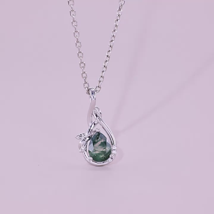 ’Avelyn Moss‘ Pear Natural Moss Agate Unique Women Anniversary Bridal Gift Necklace