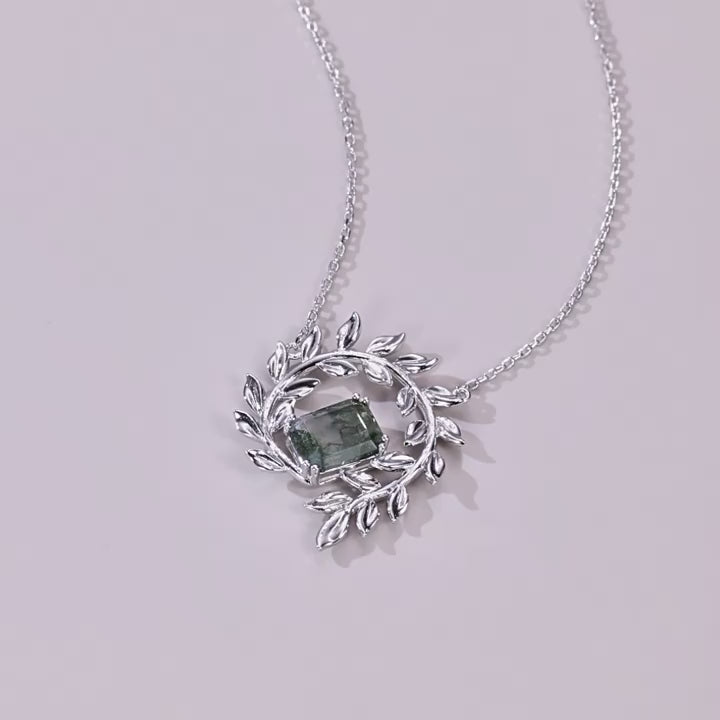 Odette Emerald Cut Moss Agate Nature Necklace