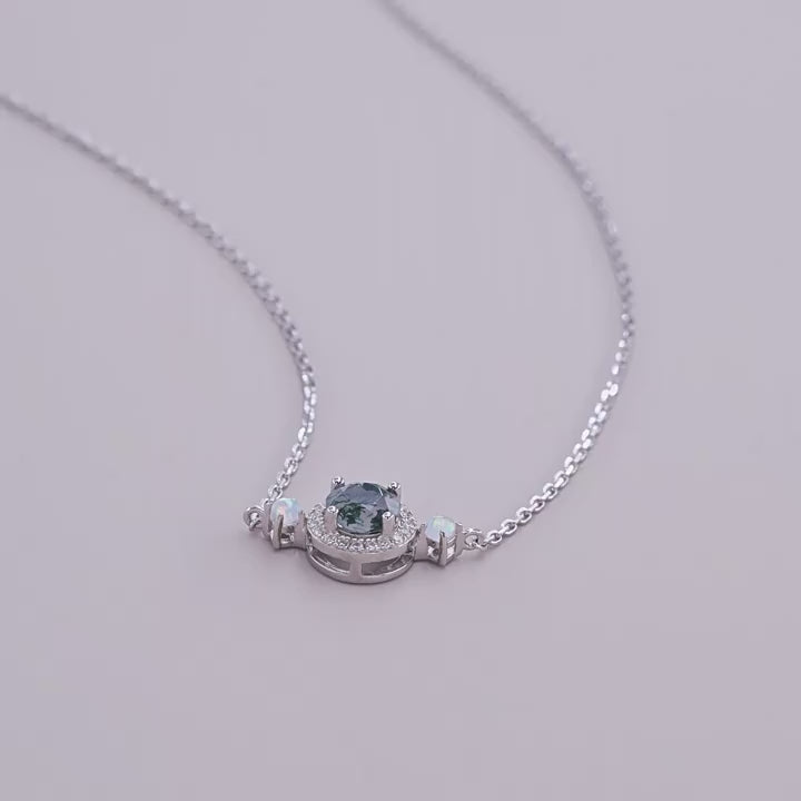 Prudence Round Cut Moss Agate Classic Necklace