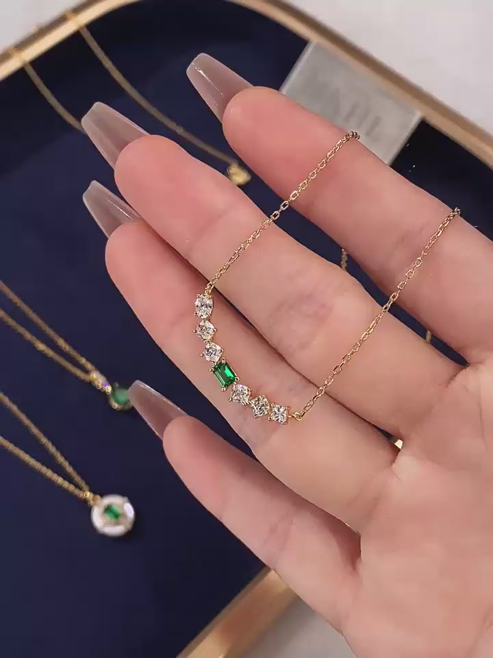 Margaret- Emerald Cut Emerald Unique Necklace