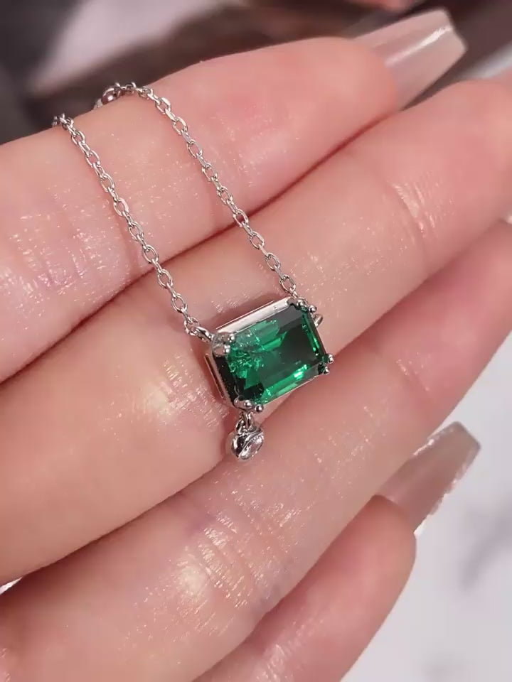 Edith-Emerald Cut Emerald Classic Necklace